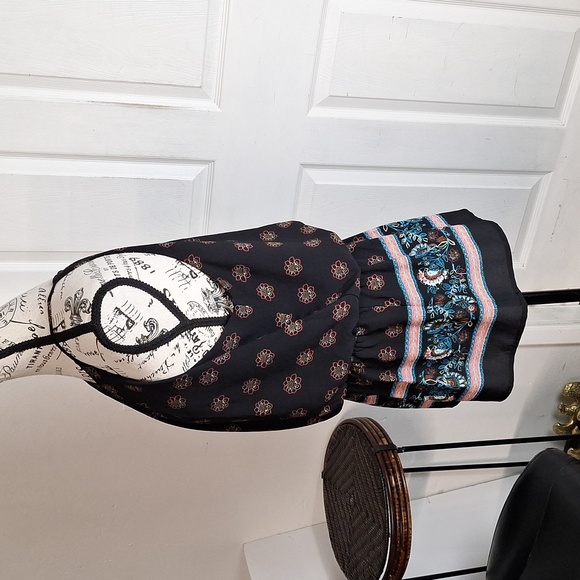 MINE Black Floral Multi Color Elastic Waist Halter Blouse L - Picture 2 of 7